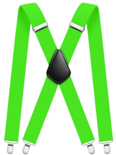 Aomig Hosenträger für Herren Hosenträger Herren Stark Breit 3,5 Cm mit Sehr Starken 4 Metall Clips Länge Einstellbar Elastisch Einheitsgröße Hosenträger Männer und Damen Breit Lang X Style (Grün)