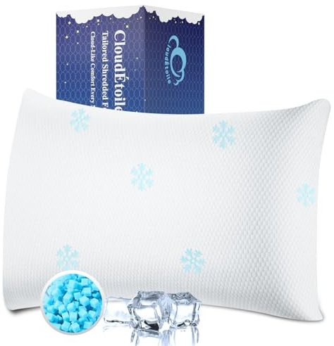 CloudÉtoile Almohada Cervical de Espuma Viscoelástica - Almohada Ortopédica Ajustable con Espuma Triturada para Dormir, Soporte Ergonómico Cojín de Cama Antidolores y Antirronquidos, 60x40x24 cm
