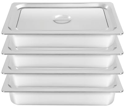 WOQLIBE 4 Stück Gastro Behälter, GN Behälter mit Deckel, Gastronormbehälter aus Edelstahl, Gastronomie Behälter Aufbewahrung von Öl/Wasser, Obst/Gemüse (53.5 * 30.5 * 10cm)