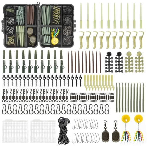 217Pièces Peche Carpe Kit, Matériel de Pêche à la Carpe avec Boîte Portable Leurres de Pêche Kit Contient des Clip de Plomb, Kit D'appâts, Accessoires de pêche