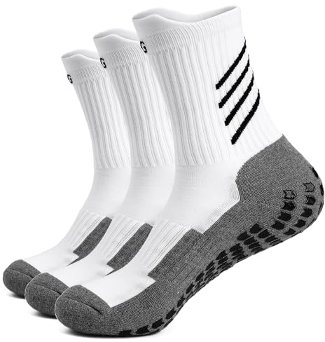 HIKERHEAVENLAR Calcetines de fútbol antideslizantes blancos hombre mujer de algodón yoga baloncesto béisbol yoga running trekking 36-42 Blanco Gris M 3P