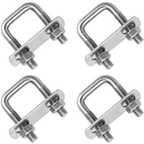 6 Piezas Perno en U Abrazaderas Metalicas en UPernos en U M8, Tornillos en U Cuadrados Inox 25x50mm, con Tuercas Placa de Marco Arandelas, para Fijación de Tuberías de Remolque de Automóviles