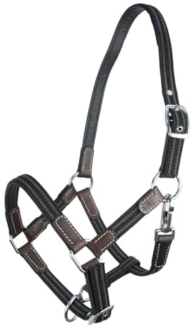 Brama West Halfter Pferd Ruby | 2-Fach verstellbar mit Ledereinsätzen | Weidehalfter Stallhalfter (Grau, XFull)