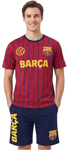 Get Trend FC Barcelona Pijama Hombre Verano M-3XL, Conjunto Camiseta Hombre Manga Corta y Pantalón Corto, 100% Algodón, Regalo Futbol (Barcelona, Borgoña/Azul Marino, 3XL)