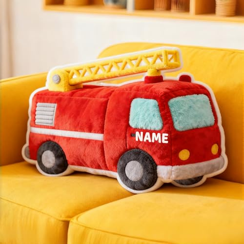 SosnSusn Personalisiertes Kissen in Form Eines Feuerwehrautos, Plüschkissen mit individuellem Namen, geeignet für Betten, Sofas, Schlafzimmer und Wohnzimmer Geburtstagsgeschenk für Männer und Frauen