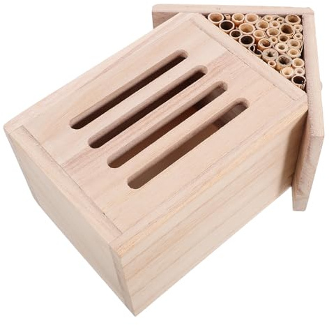Luxshiny Natural Wood Insect Hotel Bee House Wooden Ladybugs Shelter with Hanging Hook 11x9x21cm for Outdoor Garden Yard Backyard Habitat and Observation