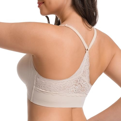 ANGOOL Deep V Jelly Bra for Women Seamless Push Up Plunge Bra, Beige, M