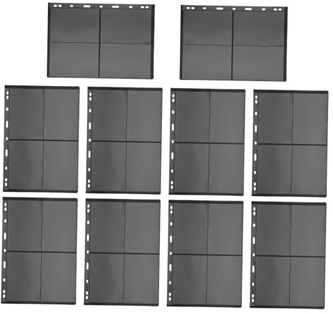 KONTONTY 10 Páginas de Álbum de Sellos de Pvc Negro Doble Cara 9 Agujeros, Hojas para Colección de Sellos y Monedas, Insertos para Carpeta Organizadora, Almacenamiento Seguro