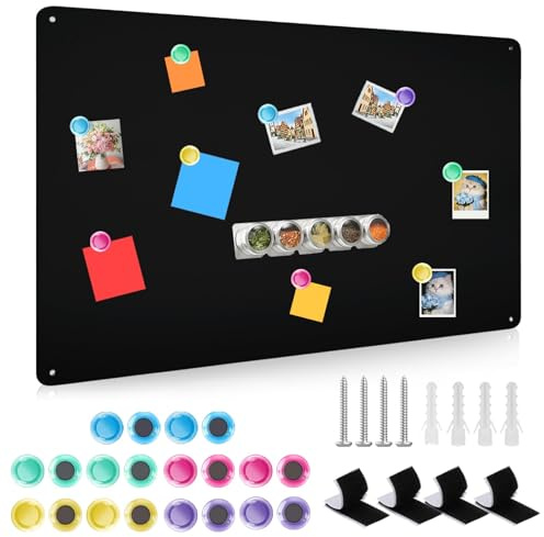 Tableau Magnétique Mural, Plaque pour Magnets, Tableau Magnétique Métallique 60 x 40cm, Tableaux Magnétiques, Ultra Mince Acier inoxydable Tableau pour Magnet, pour Notes et des Photos(Noir)