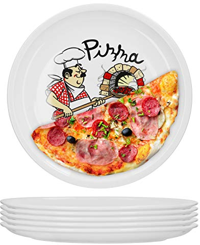 Van Well 6-er Set italienische Pizzateller groß ø 30,5cm Küchenchef – Porzellan XL Teller für Pizza & Pasta– Mikrowellen geeignet, spülmaschinenfest, stapelbar – Gastronomie- und zu Hause Geschirr