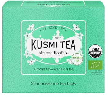 Kusmi Tea - Infusion Bio Rooibos Amande - Rooibos Issu de l'Agriculture Biologique - Infusion Douce et Onctueuse, sans Théine - Boîte de 20 Sachets Mousseline