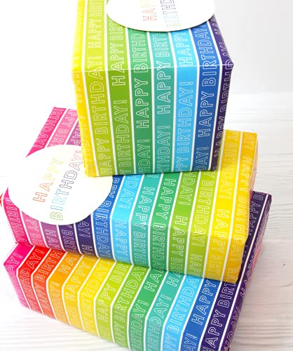 Abacus Cards – Rainbow Stripe Wrapping Paper – 2 Sheets & 2 Tags - Plastic Free & Fully Recyclable