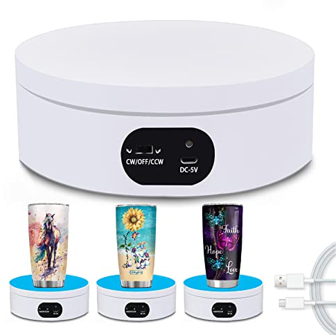 YVV Turner Cup Rotating Display Stand for Epoxy Glitter Tumbler, 360 Degree Automatic Mute Rotating Turntable for Photography Products Tumbler Making Supplies Spinner 4.72*1.77in Motorized Rotation