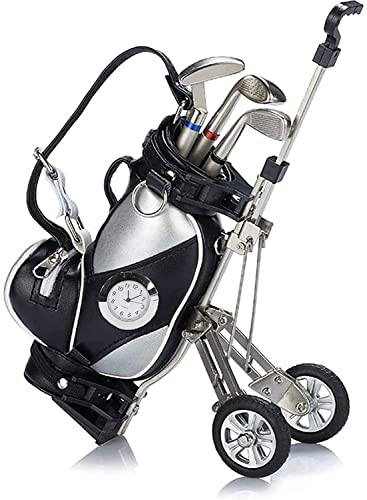 Golf Pen Set Stiftehalter mit 3 Golfschläger Stiften, Mini Desktop Golfball Stift Geschenk, Minigolfbag Stift-Set Golf Kugelschreiber Dekorationen Für Golfer Fans Damen Herren Kinder (Schwarz)