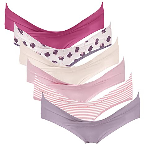 Intimate Portal Women's Maternity Underwear Cotton Pregnancy Panties Under the Bump Postpartum Bikini Briefs 6 Pack Blume L