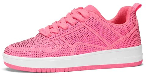 LUCKY STEP Women Fashion Sparkle Rhinestone Sneakers,Fuchsia Rhinestone,11