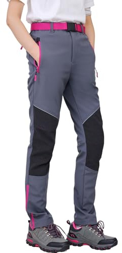 WORK IDEA - Pantalones de senderismo para mujer, material impermeable, corte elástico, calor durante el invierno, cremalleras de contraste