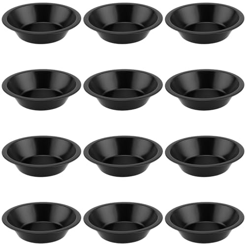 YUENPUN 12 st individuell pajform non-stick runda individuella pajfat, svart kolstål pajform individuell, individuella tårta rätter för bakning av quiche, bröd, kaka, desserter, 12,6 x 8 x 3 cm