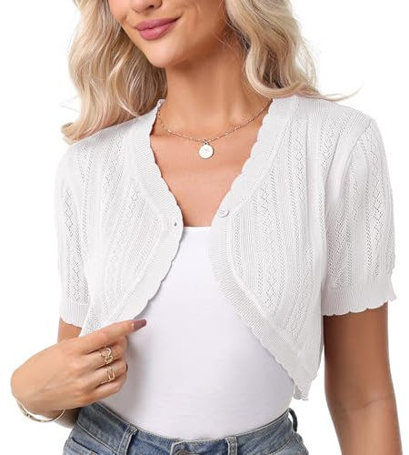 Gyabnw Dam bolero elegant boleros kofta kortärmad kofta utlopp festlig bolerojacka snörning sommar blazer jacka bolero för aftonklänningar bröllop strand cocktailklänning, B-vit, M