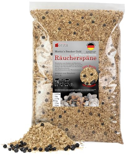 Moritz Copeaux de fumage en hêtre avec genévrier fin 0,75-2 mm I Fumoir à froid de poisson, viande, saucisse, fromage, légumes, également pour barbecue, barbecue, farine de fumage