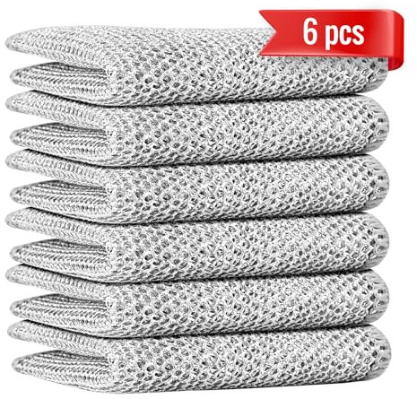 6 paños de cocina de alambre multifuncionales de doble capa que no rayan, trapos de alambre multiusos para lavar platos, paños de limpieza de alambre para fregaderos, ollas, sartenes, encimeras y