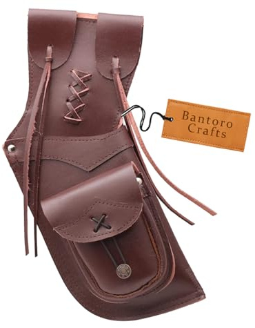 Bantoro Crafts Brown Leather Traditional Leather Right Side Waist Archery Quiver Arrows Holder Waist/Hip Hanging Shooting Hunting Shoulder Belt Bag Bow