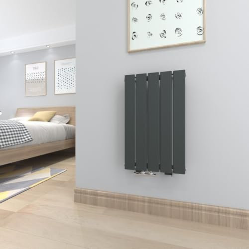 T&K - Radiador de agua caliente 630x385 mm antracita plano simple horizontal diseño capa montaje en pared baño radiador