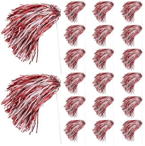 PullCrease 20 Pcs School Spirit Shakers Bulk, Cheerleader Pom Poms for Adults Sports Team Party Dance Football Basketball Volleyball Homecoming Fan Celebration Sporting Event(Red and White)