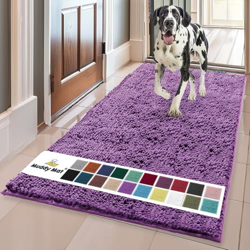 Muddy Mat® Original Dog Door Mat for Muddy Paws, Super Absorbent Microfiber, Non-Slip Washable Pet Rug, Quick Dry Chenille Entryway Carpet, Machine Washable Indoor Outdoor mat, Purple 35x60