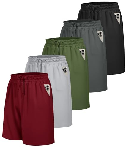BOOJO 5 Pack Gym Shorts Men UK for Running Sports with Pockets Quick Dry | Breathable and Lightweight Outdoor Workout Training Activewear with Elasticated Waist for Fitness Joggers