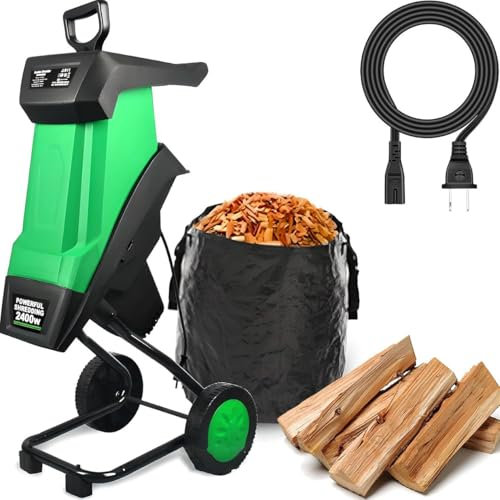 Broyeur à Compost électrique 2400W, Capacité De Coupe Maximale De 40 Mm, Bac De Collecte 50L, Broyeurs De Feuilles électriques Pour Déchiqueter Les Déchets De Haies, Les Déchets De Buissons,Green