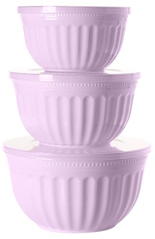 Diaxilu Set di 3 ciotole per insalata con coperchio, impilabili, in plastica di alta qualità, senza BPA, adatte per lavastoviglie e forno a microonde (rosa)