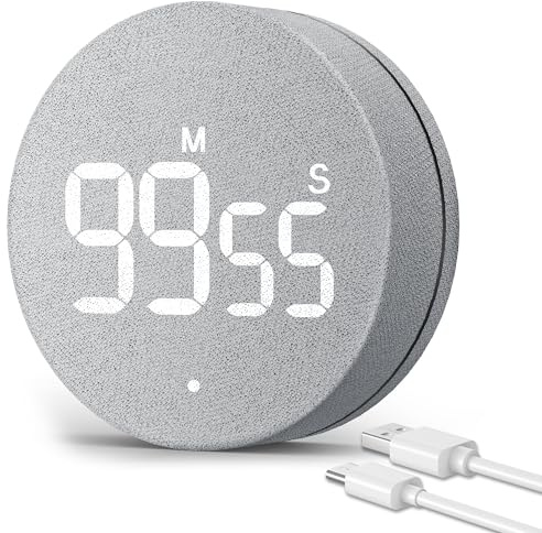Kökstimer stor LED magnetisk digital nedräkning, nedräkning timer, enkel visuell timer för barn seniorer lärare och för klassrummet läxor matlagning fitness bakning undervisning bad (Tyg Grå)