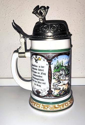 Rahm Sammelglas/Bierkrug mit Zinndeckel - Postkrug/Bierglas/Biergläser/Bierkrüge