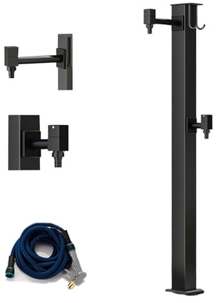 Fuente con 2 Grifo Jardin Exterior, Columna De Agua Del Jardín Independiente con Gancho, Acero Inoxidable 304, para Patios, Jardines y Huertos Exteriores(Ground water inlet,80x6x6cm)