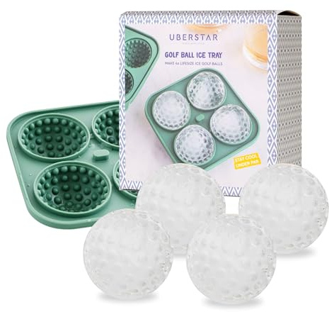 Golf Ball Ice Cube Tray/Flexible Silicone Ice Mould with Lid/Makes 4 Ice Golf Balls Gift for Men Golf Lovers