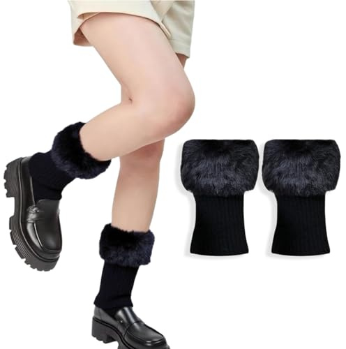 YCZARD Women Short Plush Leg Warmers, Fall Winter Legwarmers for Women Girls Fluffy Leg Warmers Girls Knitted Fur Boot Legs Warmer Girl Short Furry Winter Knitted Boot Sleeves (Black)