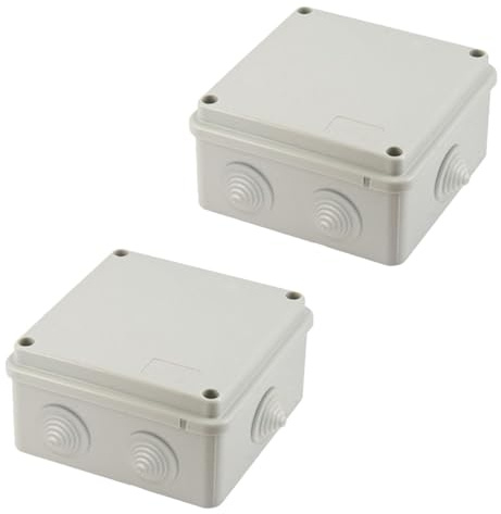Set 2 pezzi - Scatola Derivazione Esterno IP65 100x100x70mm Parete Tenuta Stagna Fori Passacavi Elettrica - Grigio