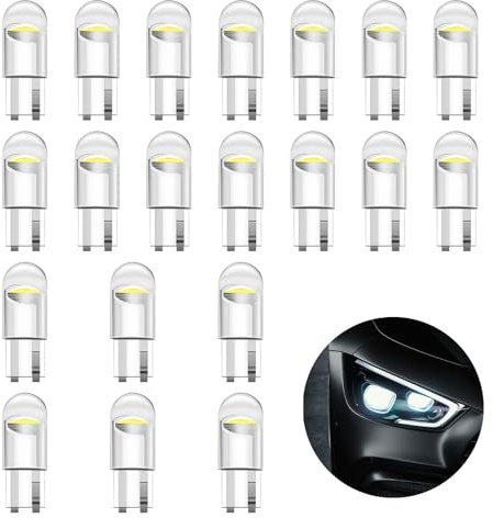 EuSupNova 20 Piezas T10 W5W LED Luces 12V 6000k Blanco 55LM COB, COB Alta Luminosidad para Coche y Moto, Luz de Posición y Matrícula, Compatible con 194 168 2825 501, Iluminación Interior Lectura