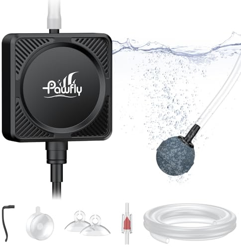 Pawfly 450 mL/min 1.3 W Aquarium Air Pump, Ultra Quiet Mini Bubbler Mini Air Pump for 60 L Fish Tanks, Portable Fish Tank Air Pump Oxygen Aerator with Air Tubing Air Stone Check Valve