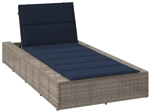 Foknhdi Lettino da giardino con cuscino sospeso, in polyrattan, schienale regolabile, 210 x 100 cm, divano da giardino con imbottitura, per giardino, terrazza e piscina, blu navy