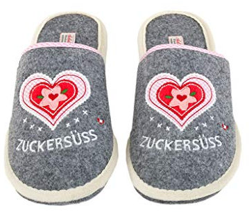 Adelheid Zuckersüss Filzpantoffel Damen – Hausschuhe mit Komfort Damen Filzpantoffel Zuckersüß Herz - in schwarz und grau - Gefertigt in Portugal - Recyclinganteil -Romantischer Hausschuh