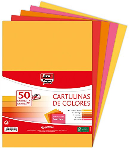 Fixo Paper 00001494 Lot de 50 feuilles de papier cartonné A4 Couleurs vives 180 g