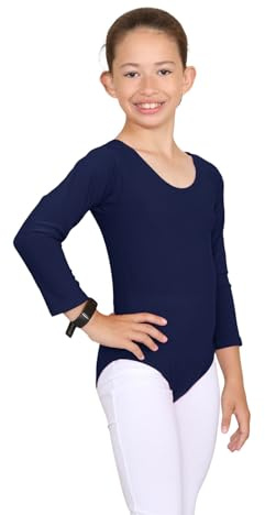 janisramone® Kids Gymnastics Leotards for Girls, Long Sleeve Leotards for Girls for Gymnastics and Dancing, Microfibre Girls' Gymnastics Leotards Ballet Leotard for Girls Aged 3-13 Years Navy