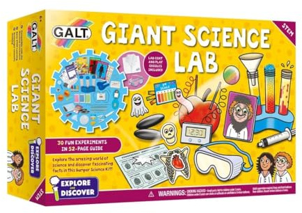 Galt Giant Science Lab - Explore and Discover XL Science Kit for Kids, Childrens Craft Set, Guide Book and Lab Coat - 30 Fun STEM Science Experiments - Chemistry, Biology and Physics - For Ages 6 Plus