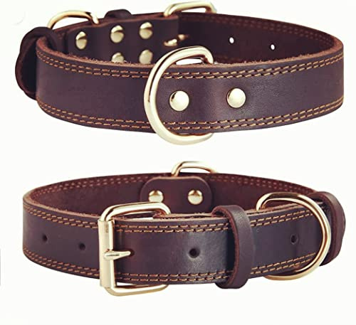 SLZZ Collier pour Chien en Cuir véritable de qualité supérieure/Colliers réglables en Cuir véritable Durable pour mâle Femelle Petit X-Petit Chien Moyen Grand x-Grand-Brun-XS