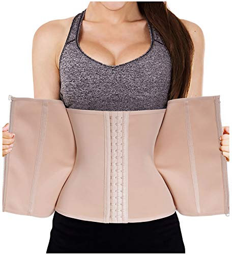 Bafully Damen Taillenformer Unterbrust Korsett Taillenmieder zum Gewichtsverlust Firgur Body Shaper mit 3 Reihen Haken & Reißverschluss (Beige, M)