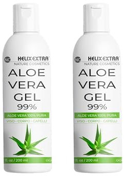 Helix Extra - Gel Aloe Vera 200 ml - Gel Corpo idratante Viso e Capelli - Lenitivo, doposole, adatto per la Pelle secca o Pelle grassa - 100% Biologico - Confezione da 2