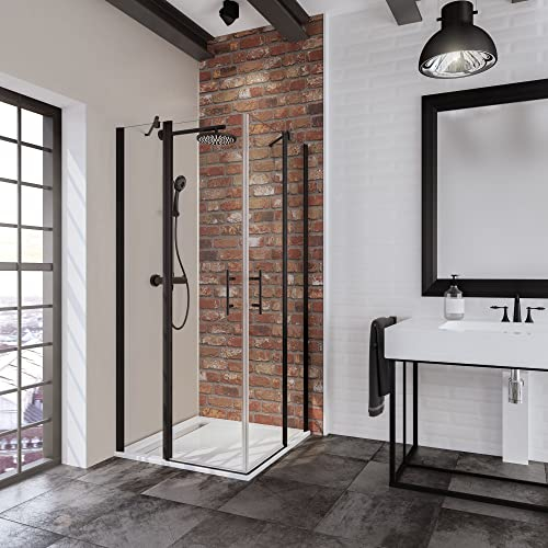 Schulte Duschkabine Alexa Style 2.0 Eckeinstieg 4-teilig, 80 x 80 cm, 192 cm, 5 mm Sicherheitsglas klar hell fixil beschichtet, schwarz,