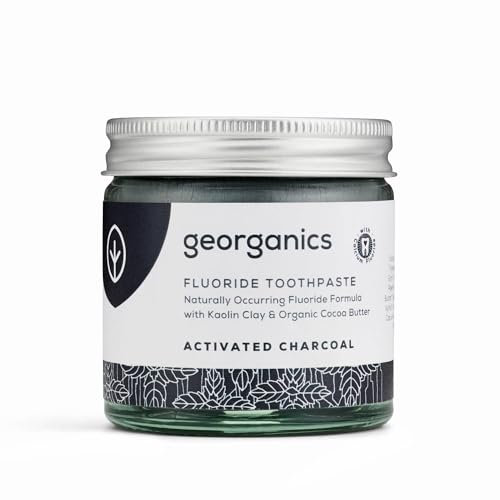 Georganics Natural Fluoride Toothpaste - Activated Charcoal Flavoured - Remineralise Teeth Naturally and Active Protection Against Tooth Decay - Certified Cosmos Organic, Vegan & Cruelty-Free - 60ml